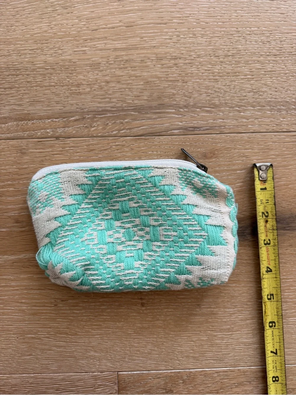 Woven Mint Tribal Pattern Coin Purse - Small Zip Pouch